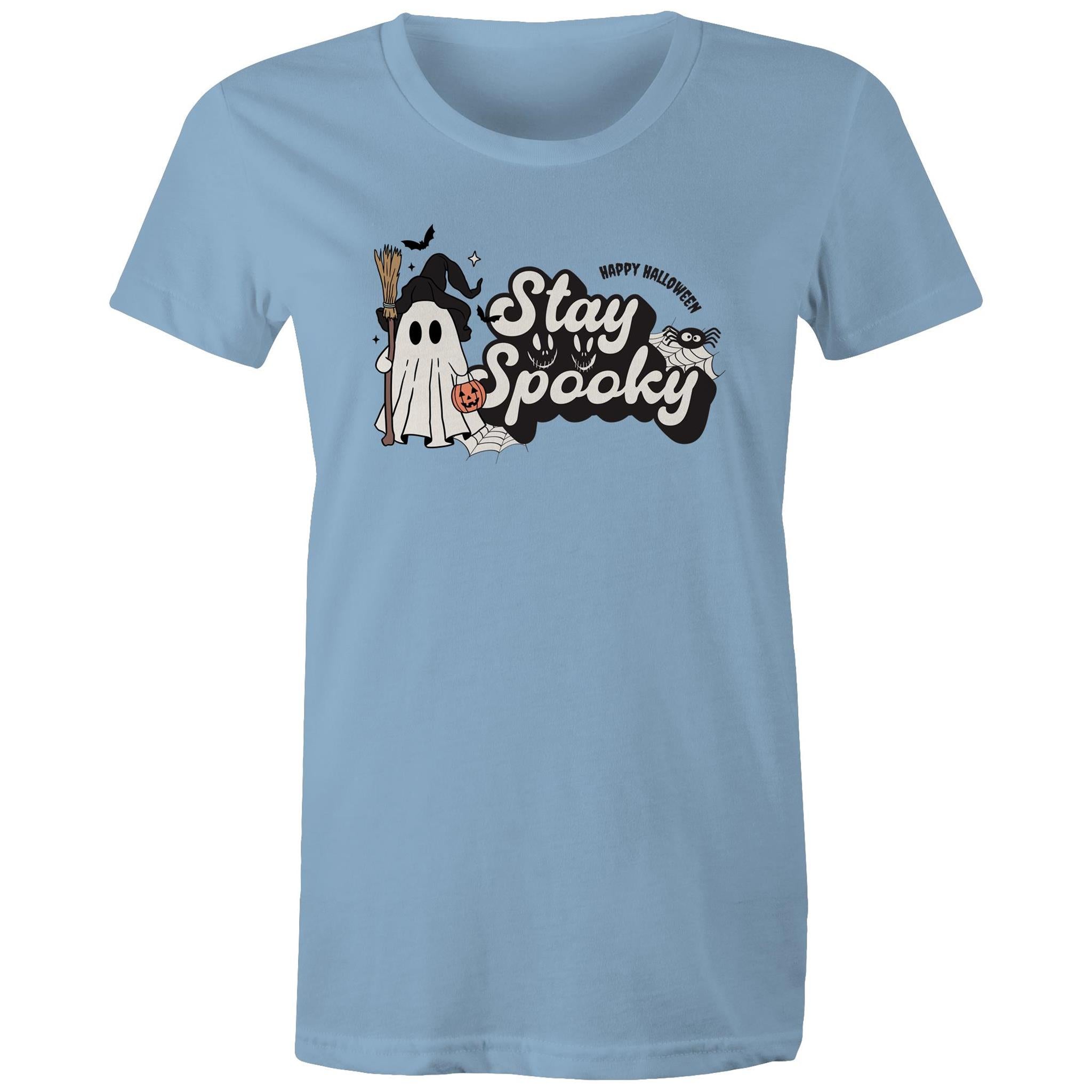 Stay Spooky, Halloween - Womens T-shirt Carolina Blue Womens T-shirt Halloween Printed In Australia