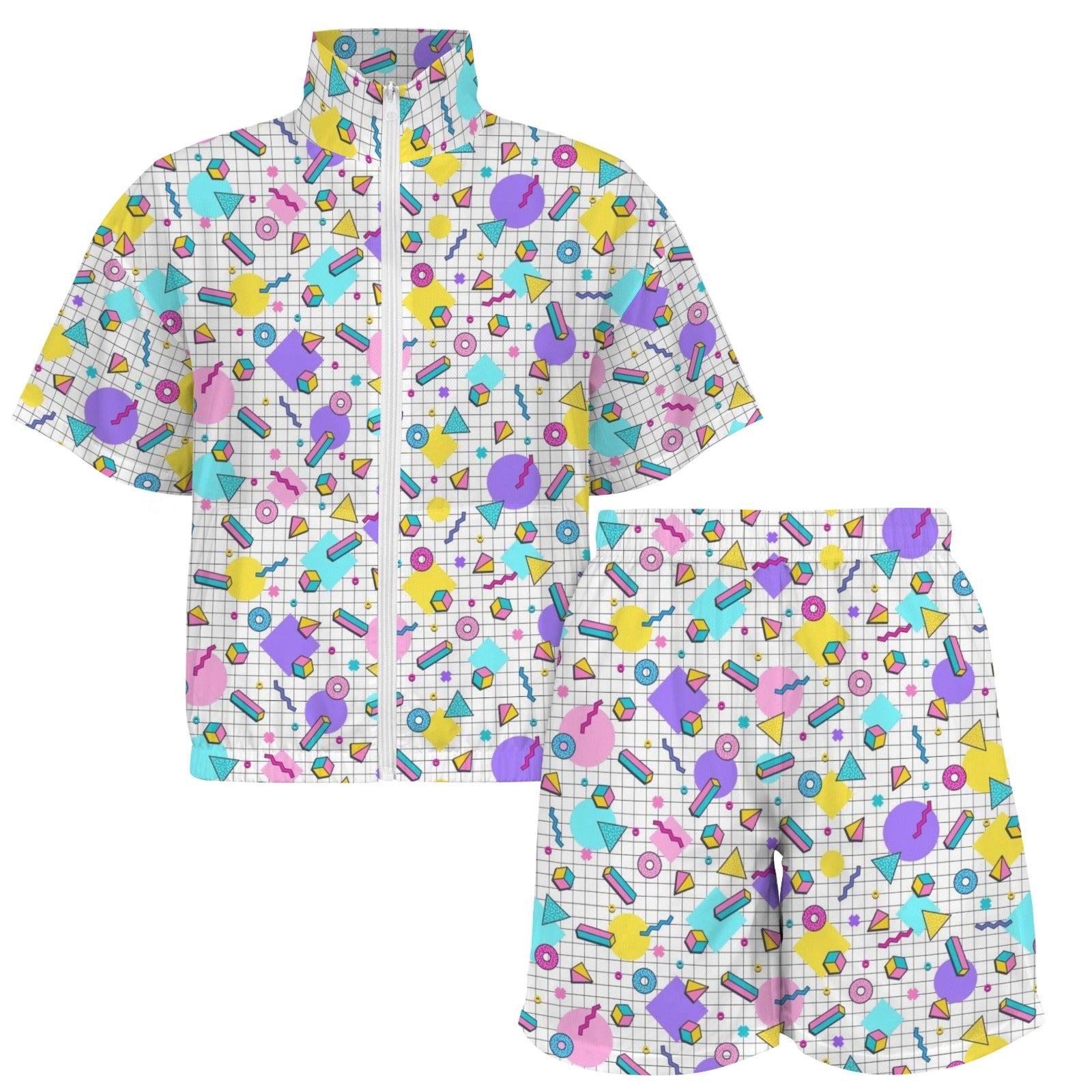 80's Grid - Women's Windbreaker Short Set Women's Windbreaker Short Set Printed Offshore Retro