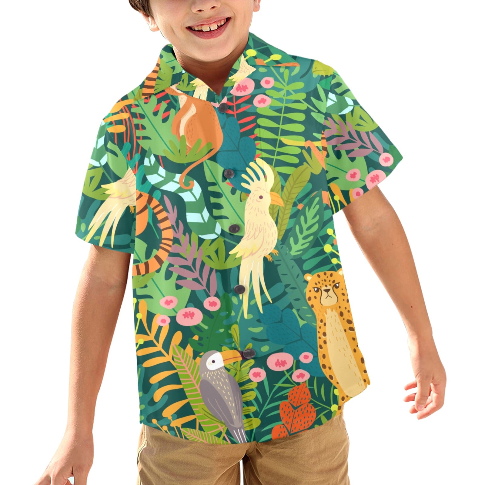 Tropical Jungle Animals - Junior Kids Hawaiian Shirt