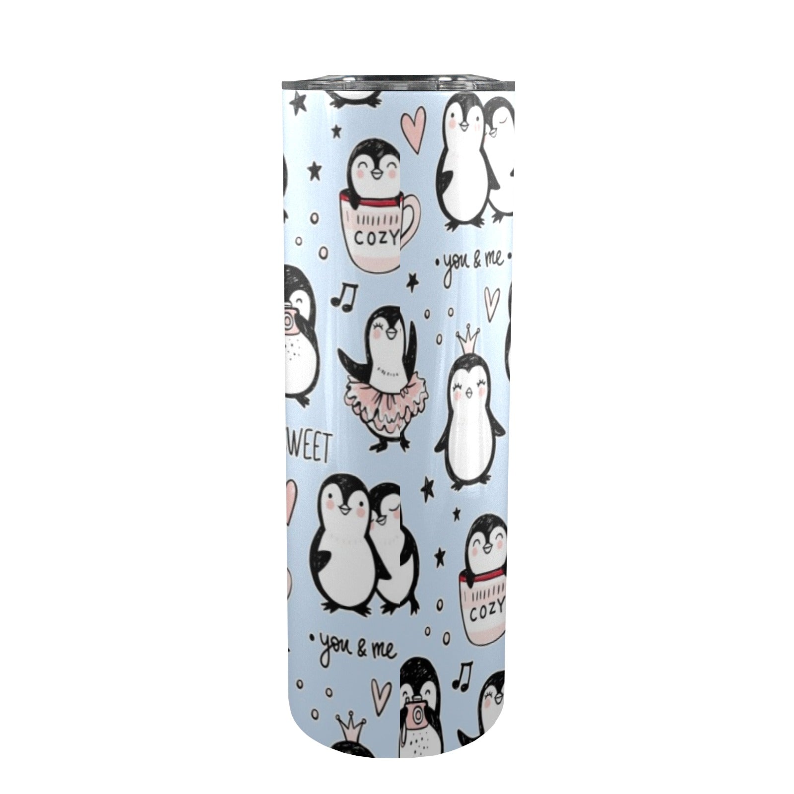 Penguin Love - 20oz Tall Skinny Tumbler with Lid and Straw