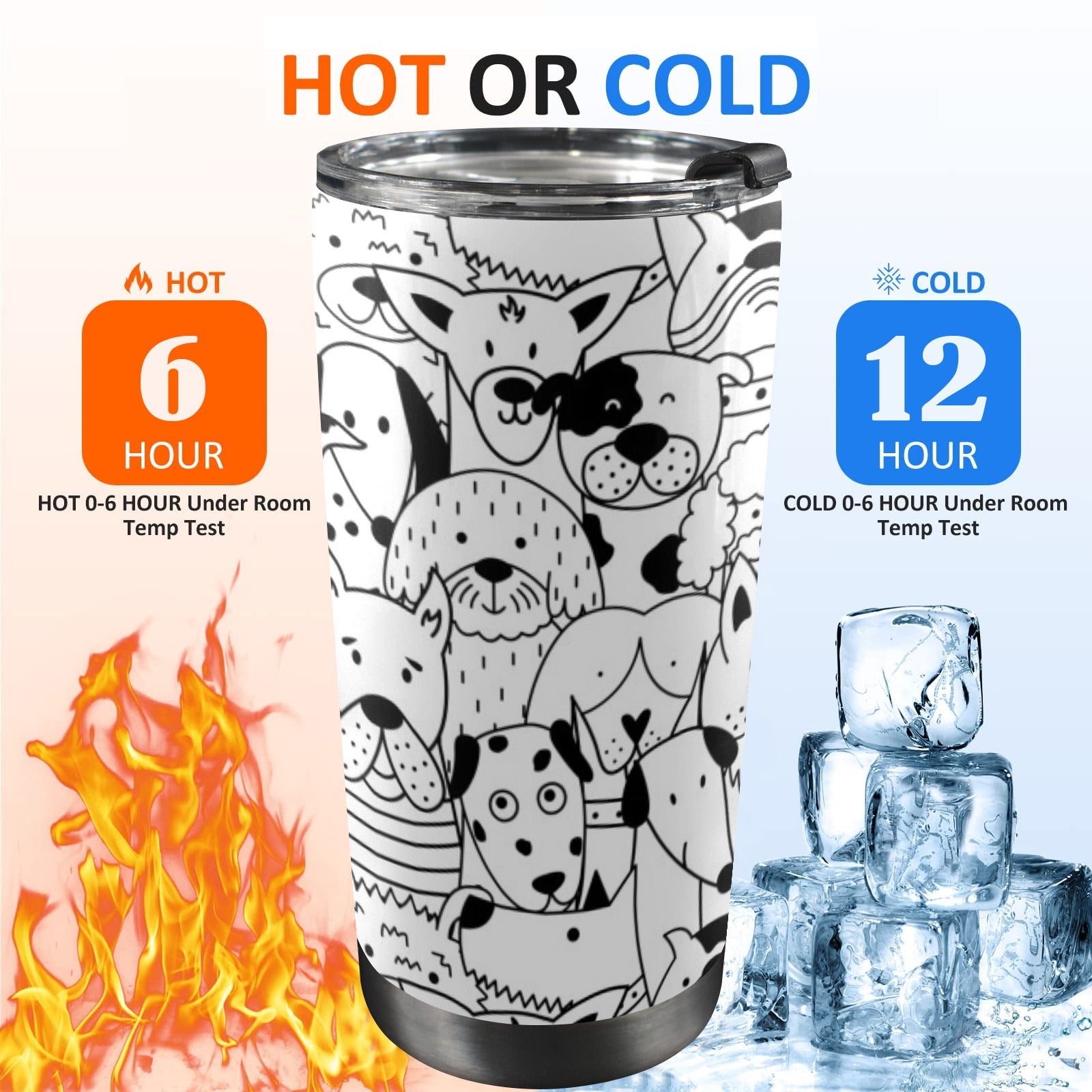 Black And White Dogs - 20oz Mobile Tumbler with Lid (Black Lock) 20oz Travel Mug animal Printed Offshore