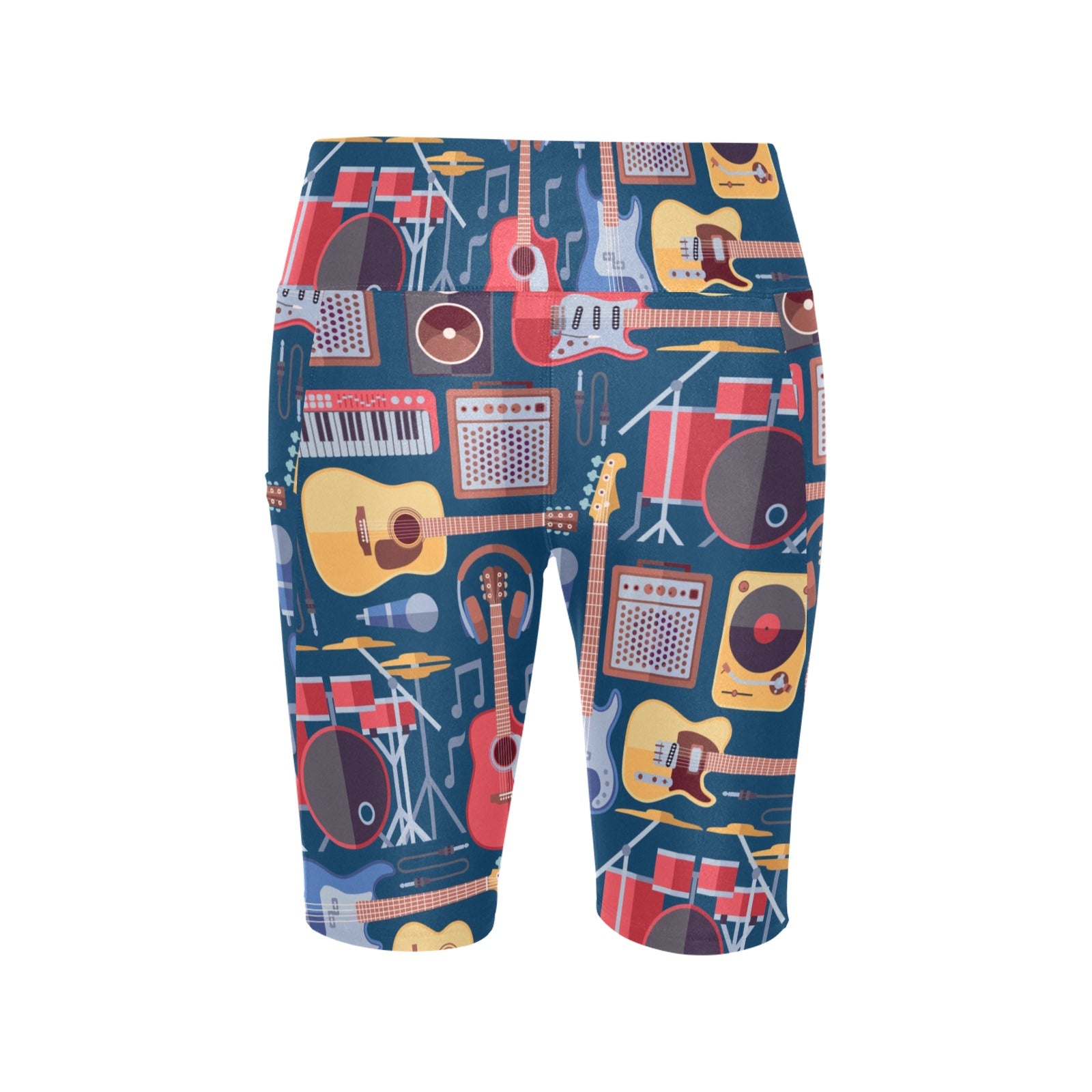 Music Instruments Blue - Women's Bike Shorts With Side Pockets Women's Bike Shorts Music Printed Offshore