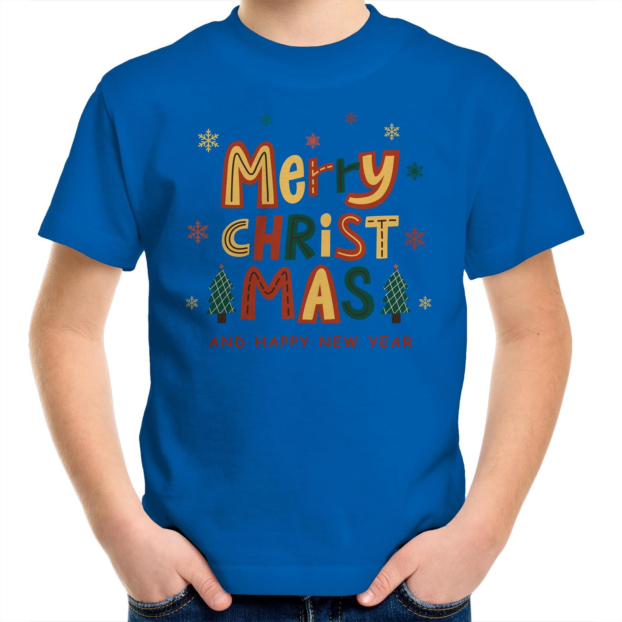 Merry Christmas And Happy New Year - Kids Youth T-Shirt Bright Royal Kids Christmas T-shirt Christmas Printed In Australia