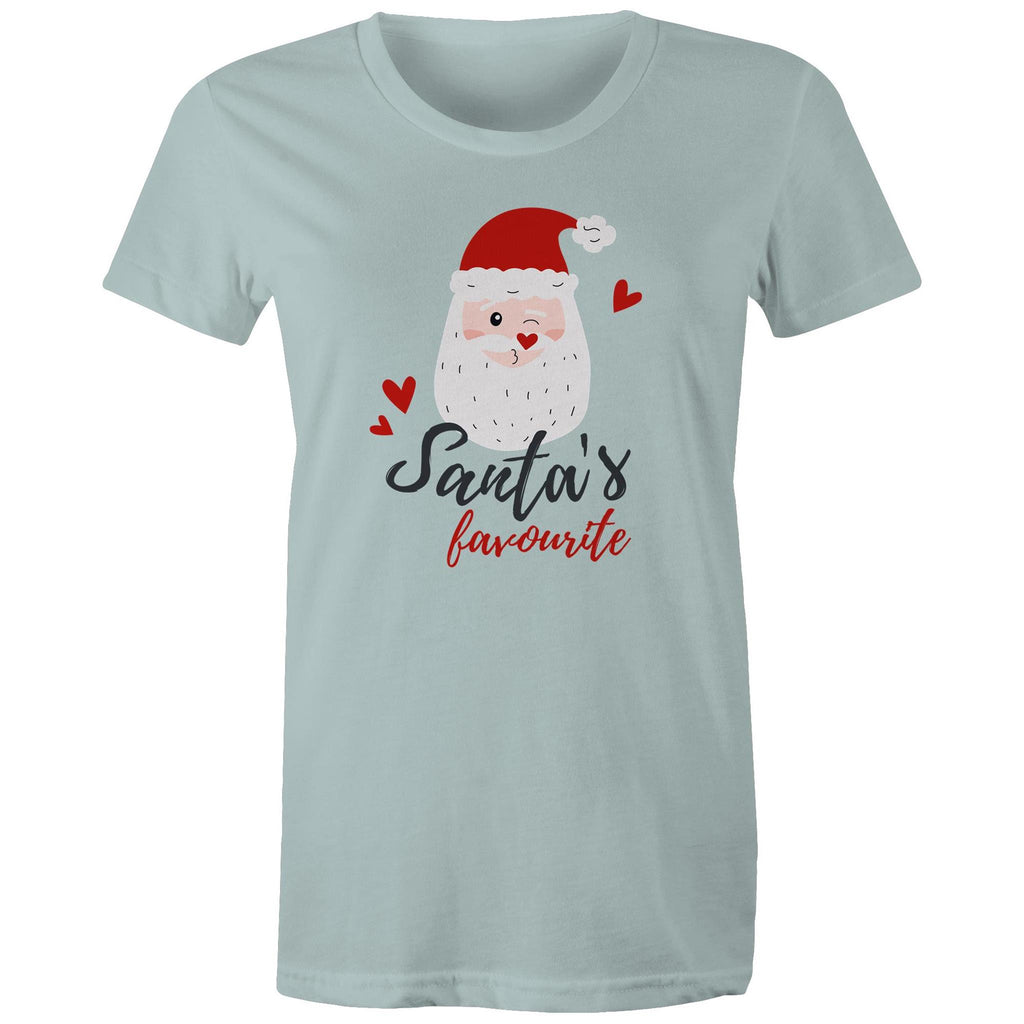 Santa's Favourite - Womens T-shirt Pale Blue Womens Christmas T-shirt Christmas Printed In Australia