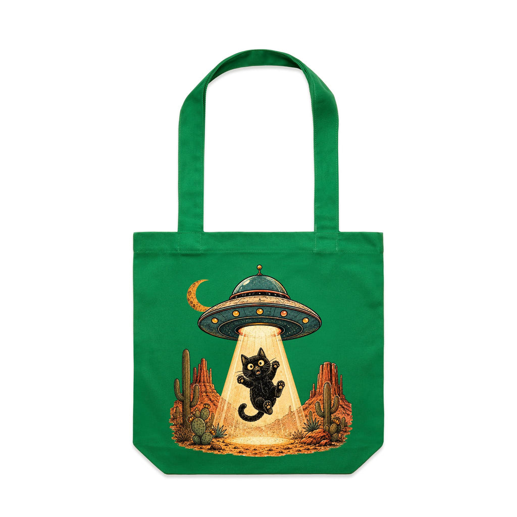 Black Cat Alien UFO Abduction Canvas Tote Bag