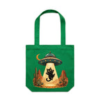 Black Cat Alien UFO Abduction Canvas Tote Bag