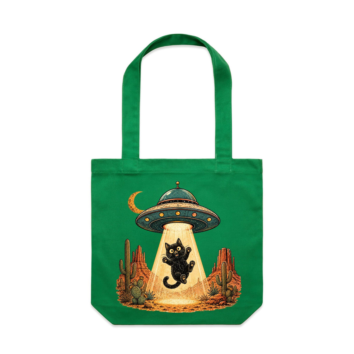 Black Cat Alien UFO Abduction Canvas Tote Bag