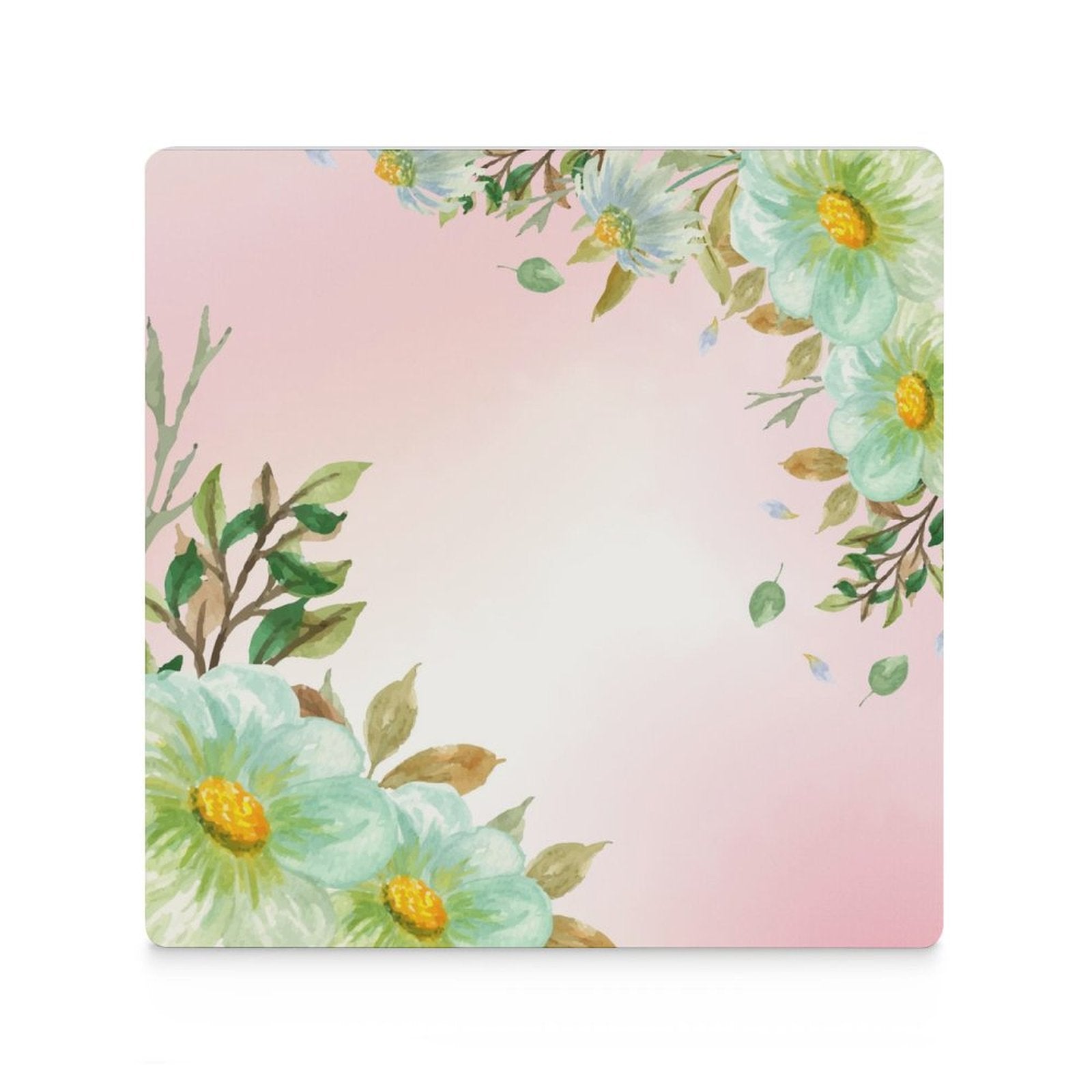 Pink With Flower Border - Ceramic Coasters (Square) Ceramic Coasters Plants Printed Offshore