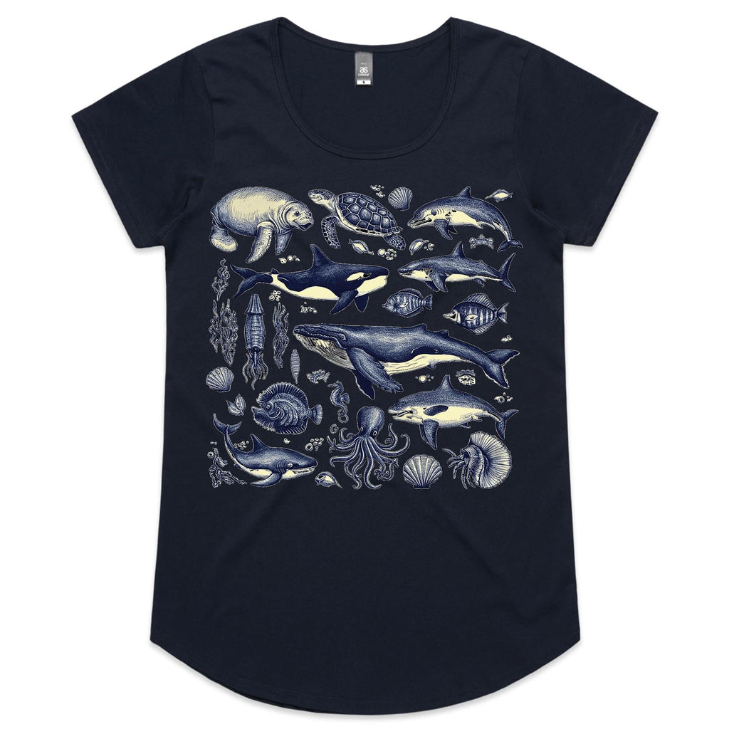 Sea Creatures - Womens Scoop Neck T-Shirt Navy Womens Scoop Neck T-shirt animal Printed In Australia