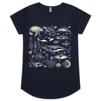 Sea Creatures - Womens Scoop Neck T-Shirt Navy Womens Scoop Neck T-shirt animal Printed In Australia