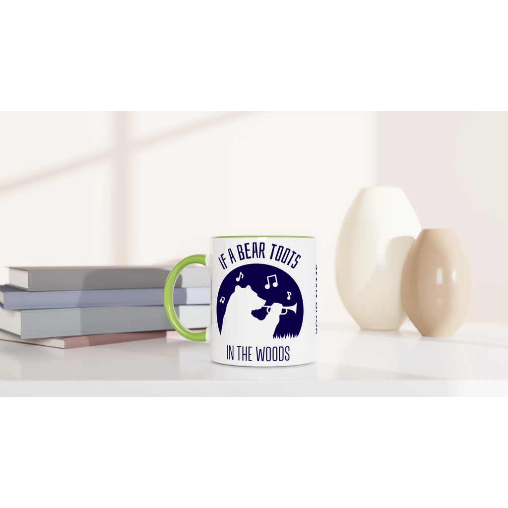 Personalised - If A Bear Toots In The Woods, Trumpet Player - White 11oz Ceramic Mug Personalised Mug animal customise Globally Fulfilled Music personalise