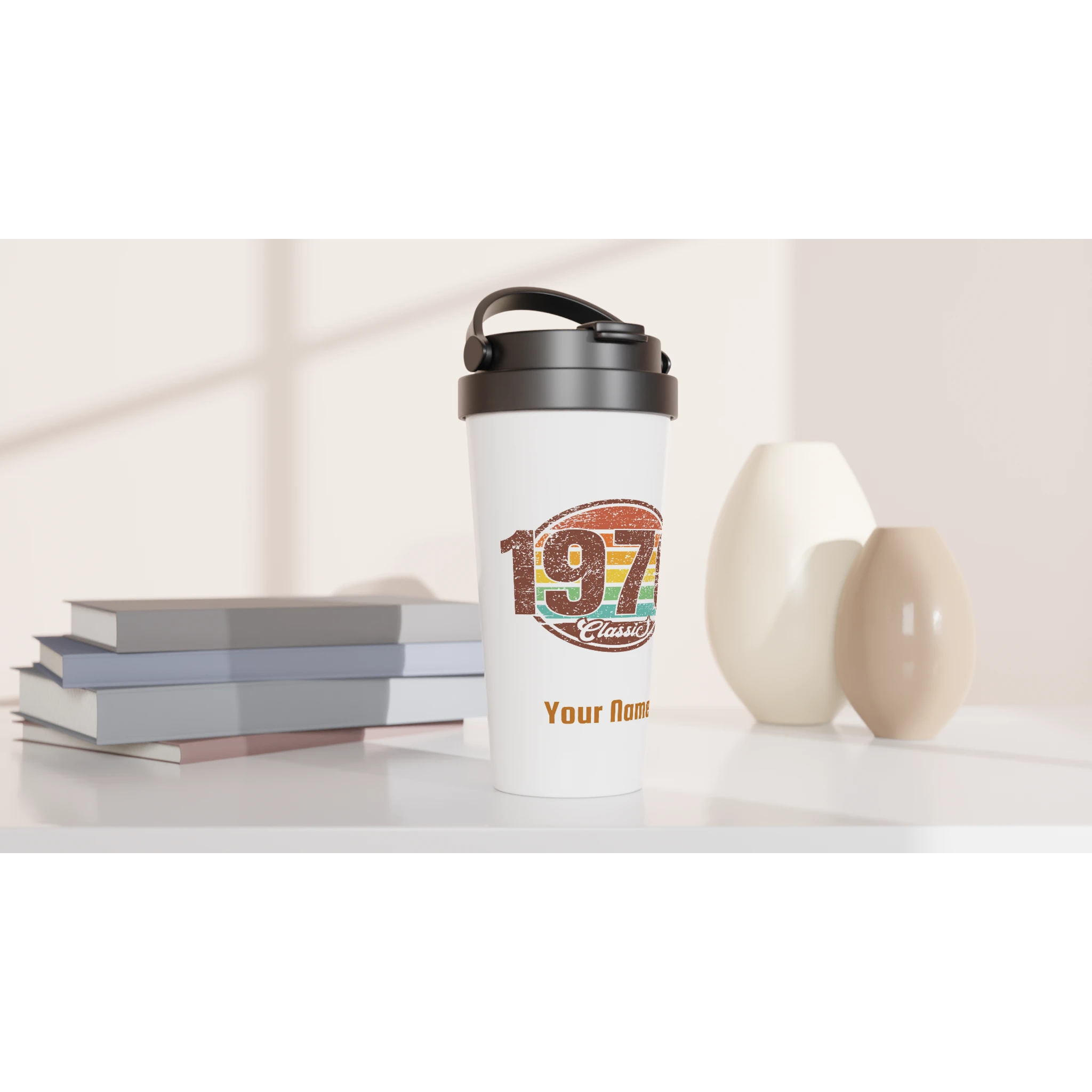 Personalised - 1976 Classic - White 15oz Stainless Steel Travel Mug Personalised Travel Mug Globally Fulfilled