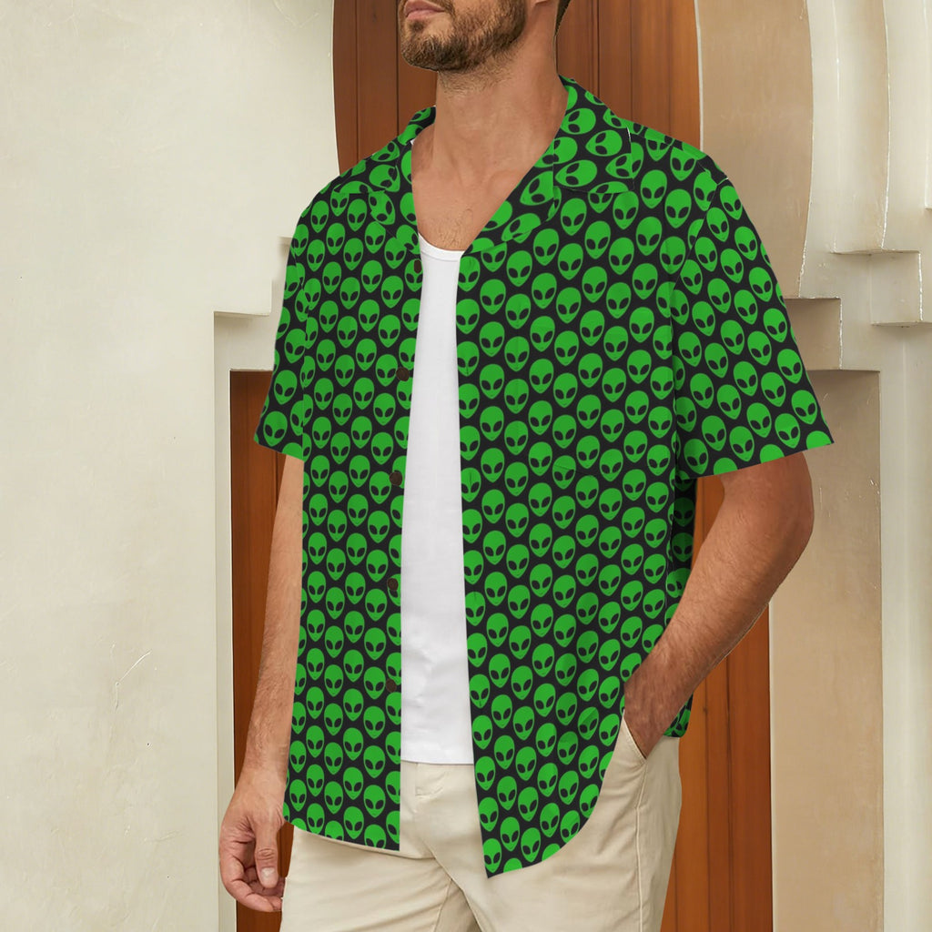 Aliens Men's Short Sleeve Hawaiian Shirt Men's Hawaiian Shirt (New) Printed Offshore Sci Fi