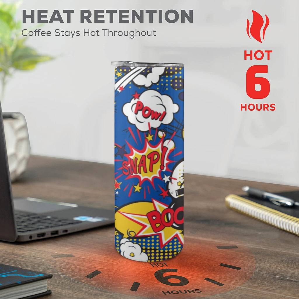 Blue Comic Book - 20oz Tall Skinny Tumbler with Lid and Straw