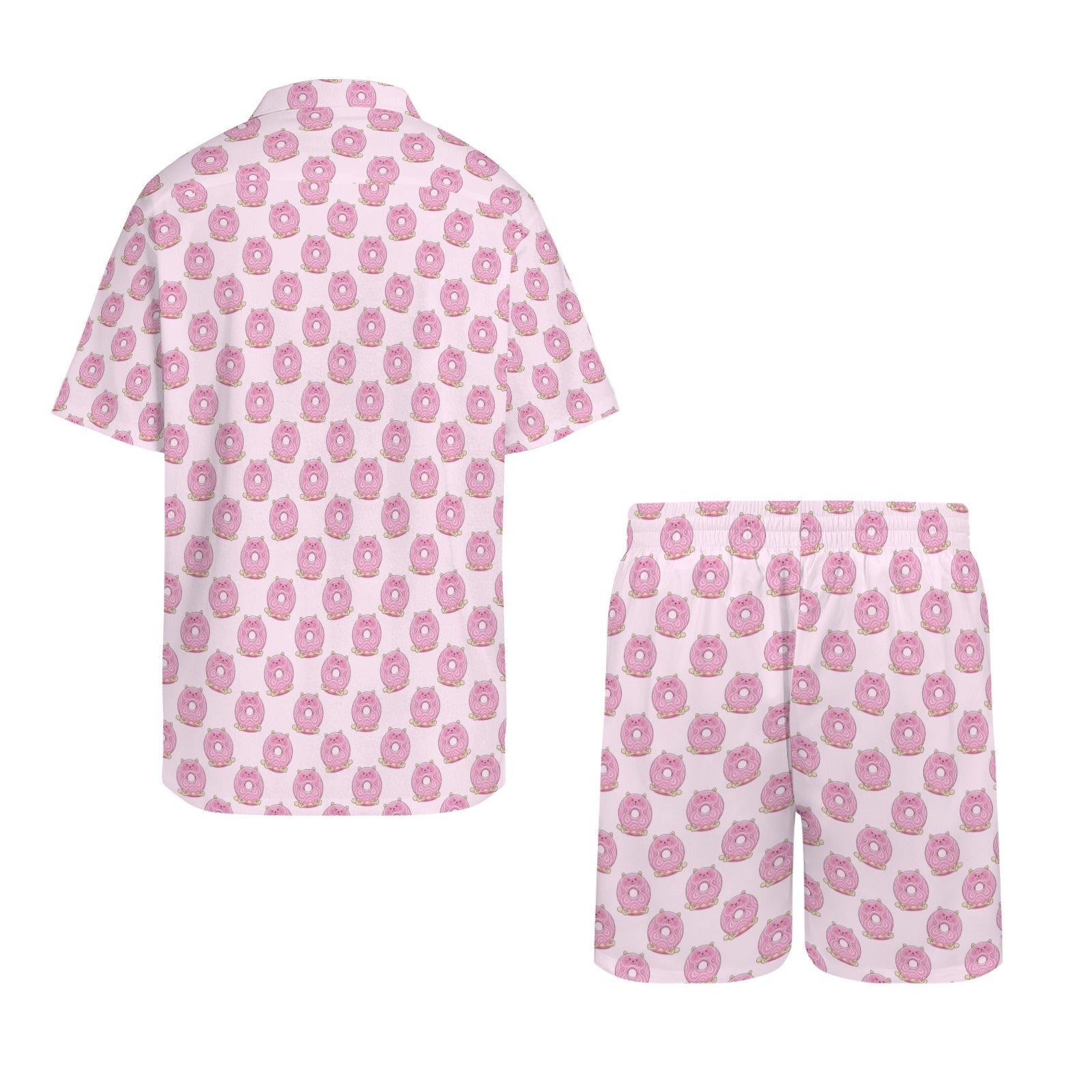 Cat Doughnuts Men's Hawaiian Shirt & Shorts Set Men's Hawaiian Shirt & Shorts Set animal Food Printed Offshore