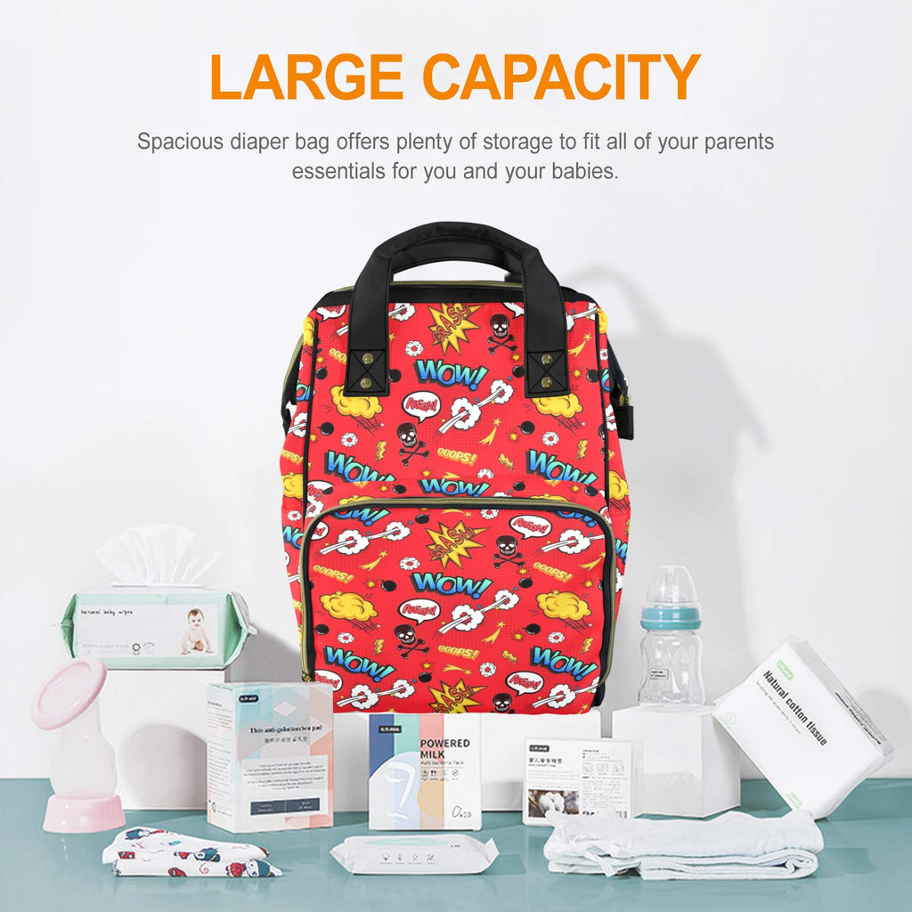 Comic Book Red - Multi-Function Backpack, Nappy / Diaper Bag