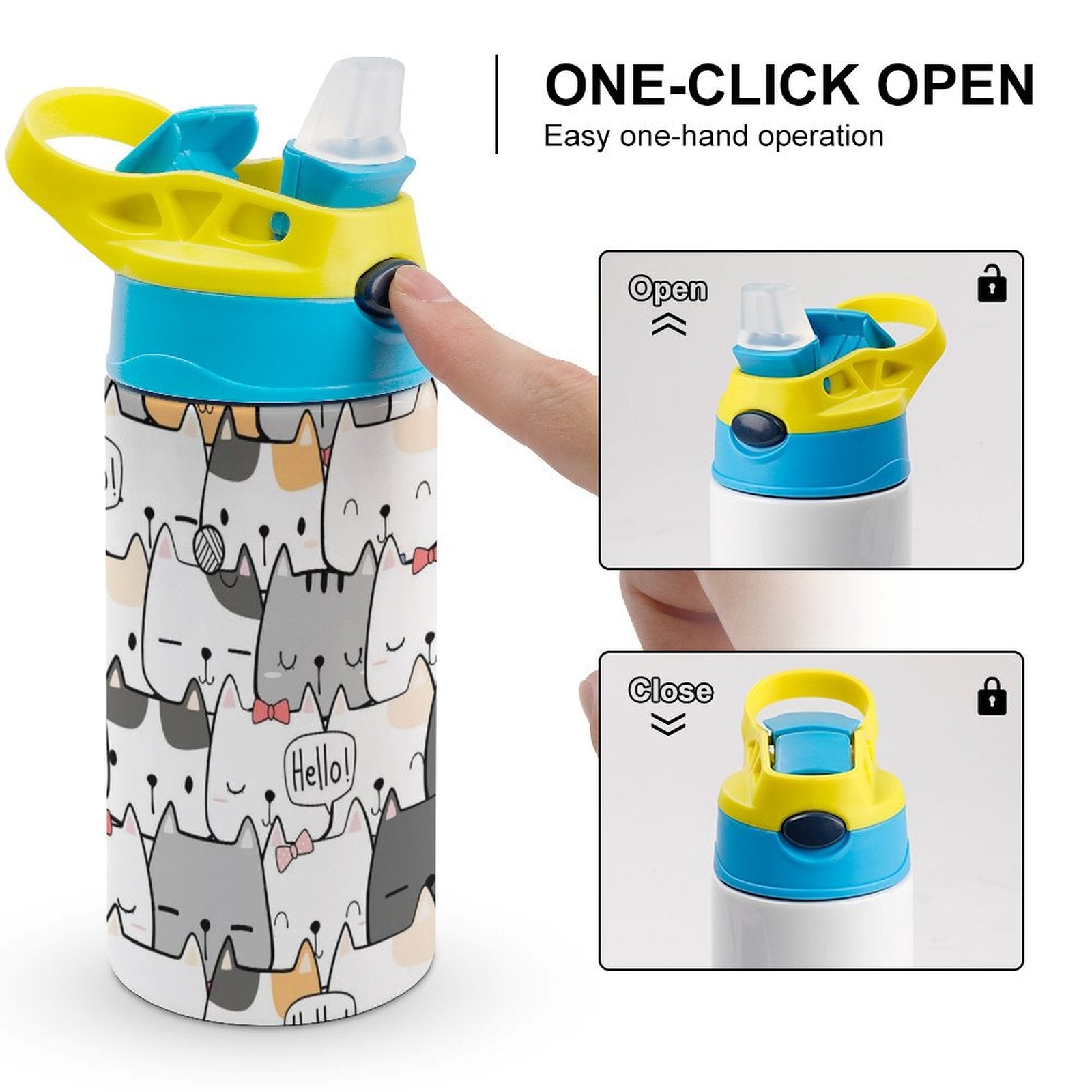 Cat Hello - Little Kids Water Bottle Little Kids Water Bottle animal Printed Offshore