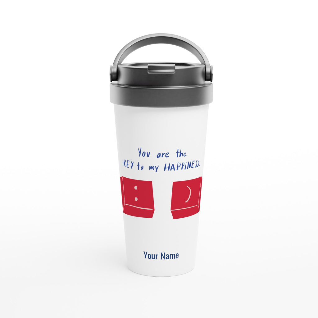 Personalised - You Are The Key To My Happiness - White 15oz Stainless Steel Travel Mug Default Title Personalised Travel Mug customise Globally Fulfilled love personalise