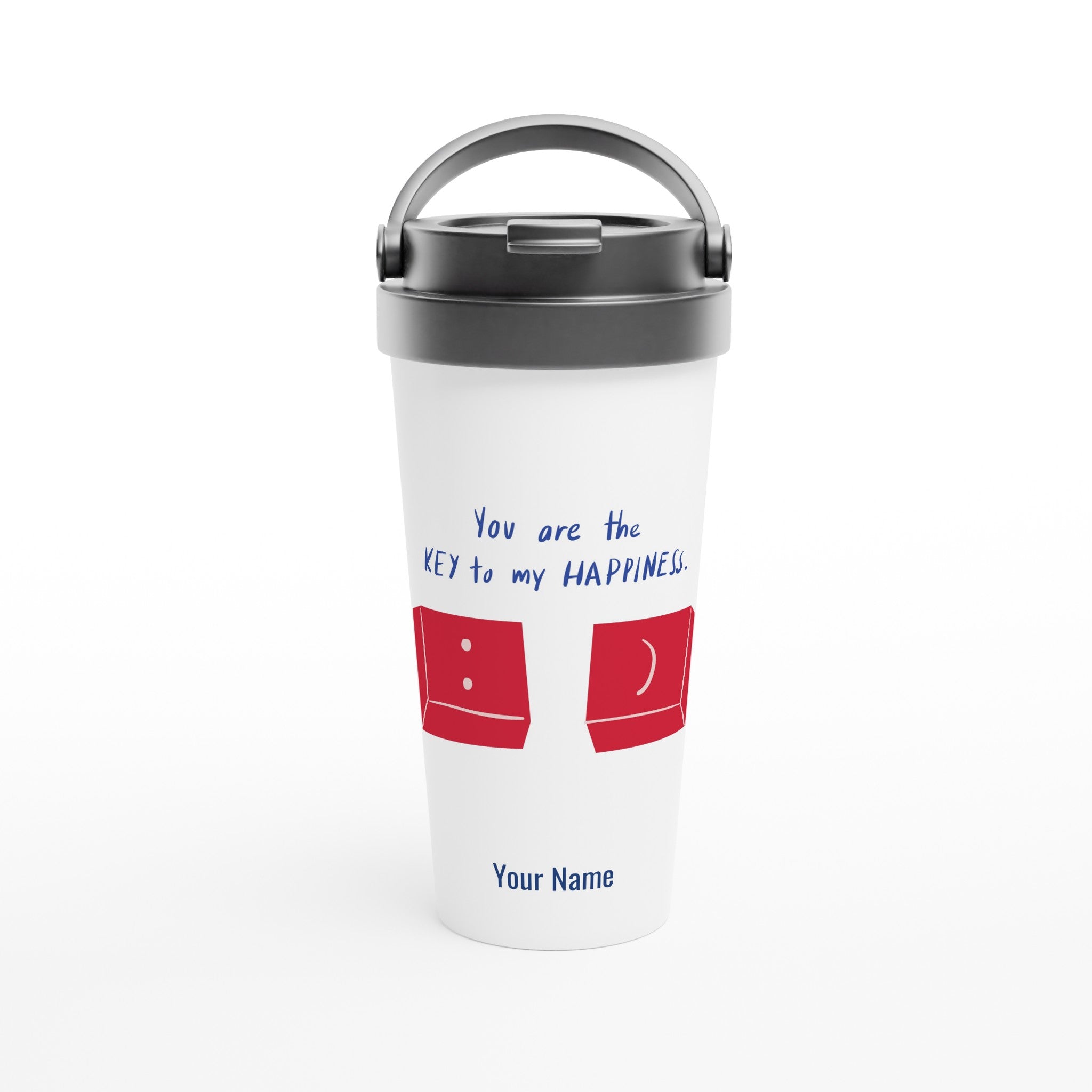Personalised - You Are The Key To My Happiness - White 15oz Stainless Steel Travel Mug Default Title Personalised Travel Mug customise Globally Fulfilled love personalise