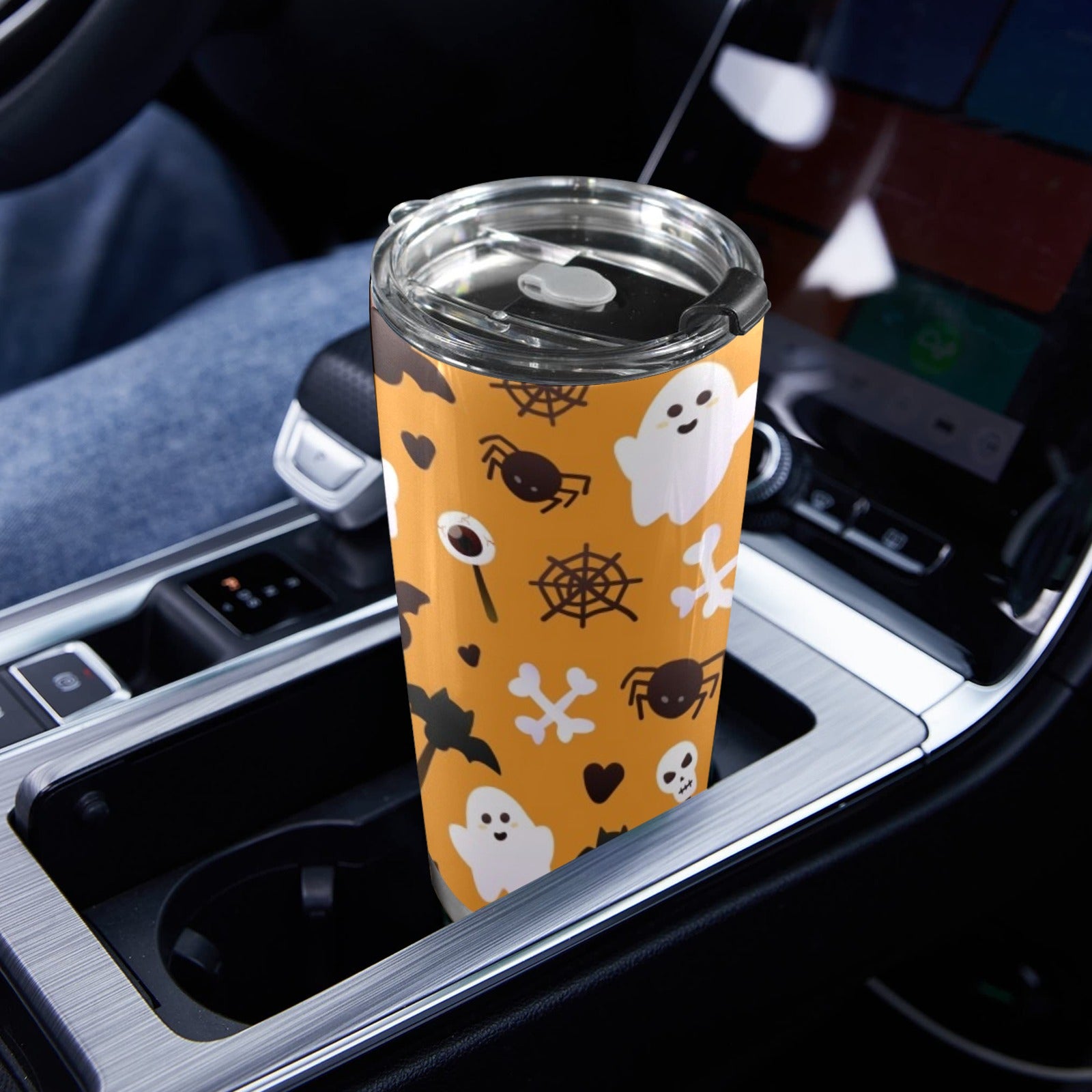 Halloween Ghosts 20oz Mobile Tumbler with Lid (Black Lock) 20oz Travel Mug Halloween Printed Offshore