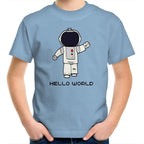 Astronaut, Hello World - Kids Youth T-Shirt Carolina Blue Kids Youth T-shirt Printed In Australia Space