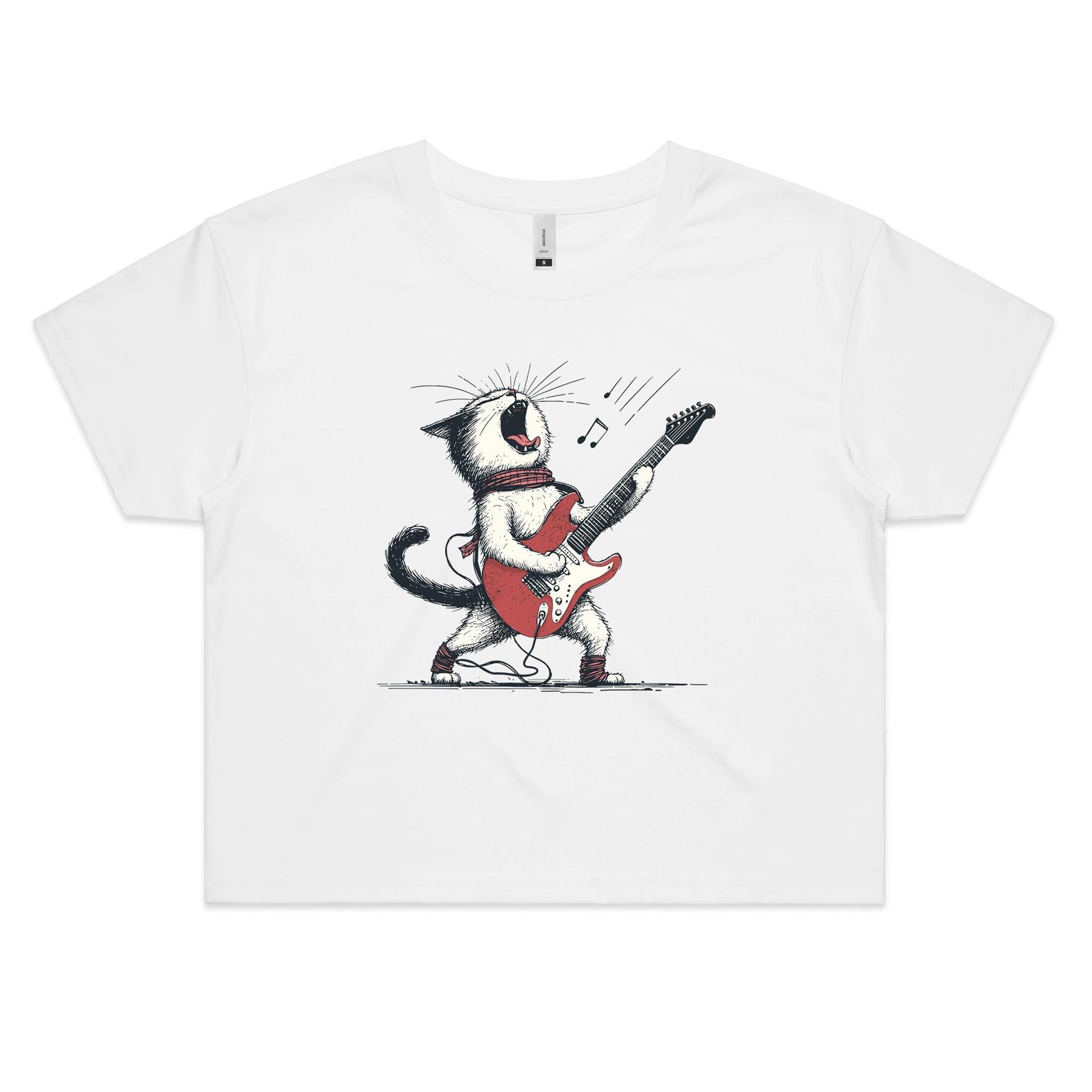 Cat Playing Guitar Women's AS Colour Crop Tee
