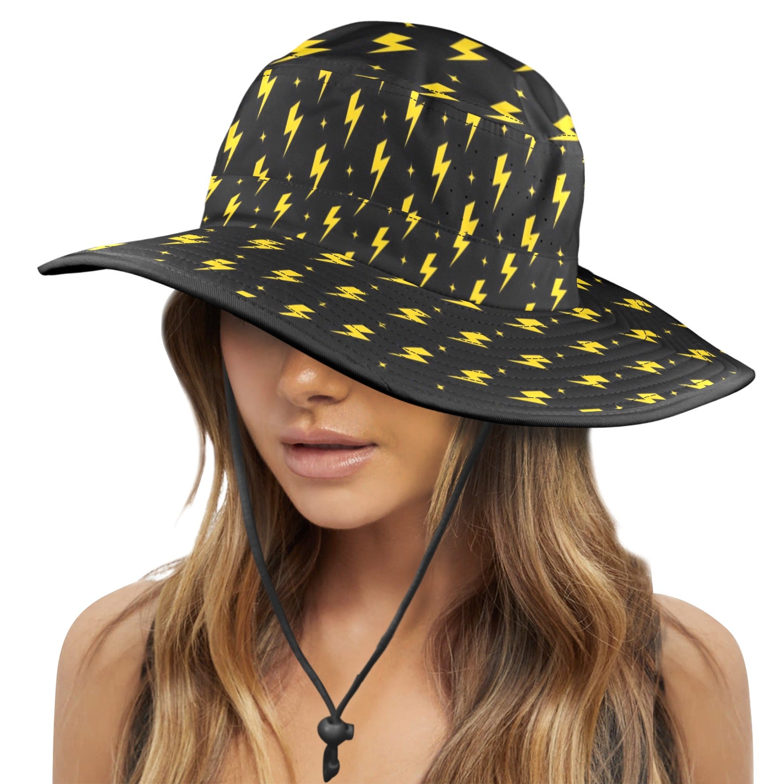 Yellow Lightning Wide Brim Bucket Hat Wide Brim Bucket Hat comic Printed Offshore