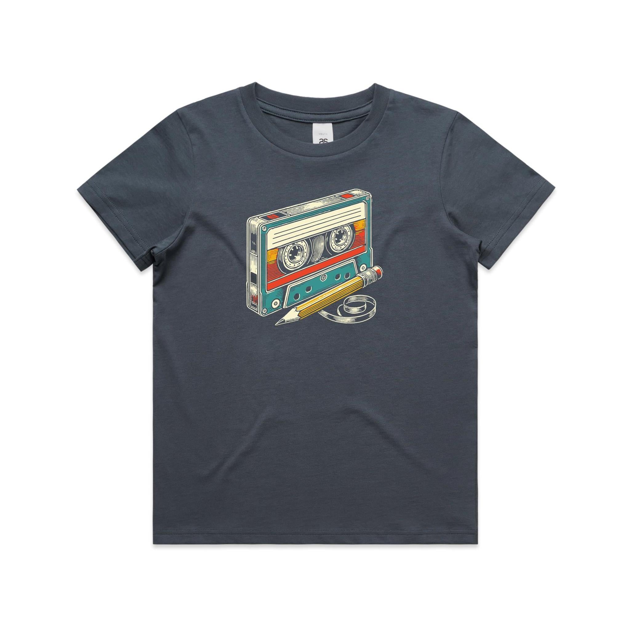 Cassette Tape And Pencil - Kids Youth Staple Tee
