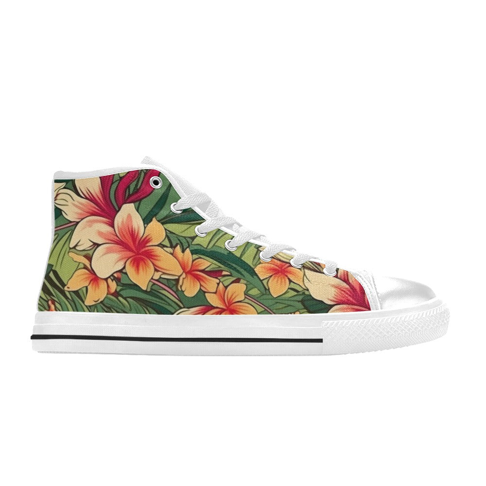 Vintage Hawaiian Floral Kids High Top Canvas Shoes