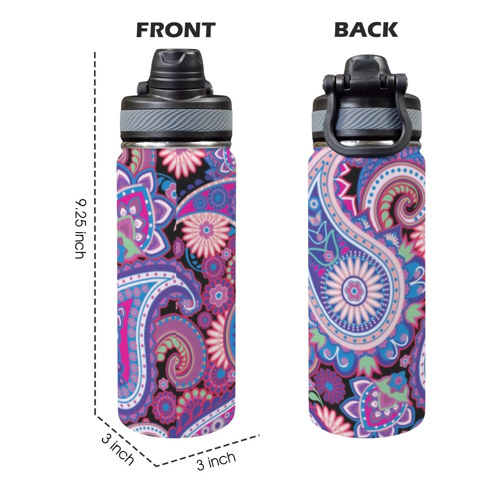 Purple Paisley - Insulated Water Bottle with Dual-Use Lid (18oz) Insulated Water Bottle with Dual-Use Lid (18oz) Printed Offshore