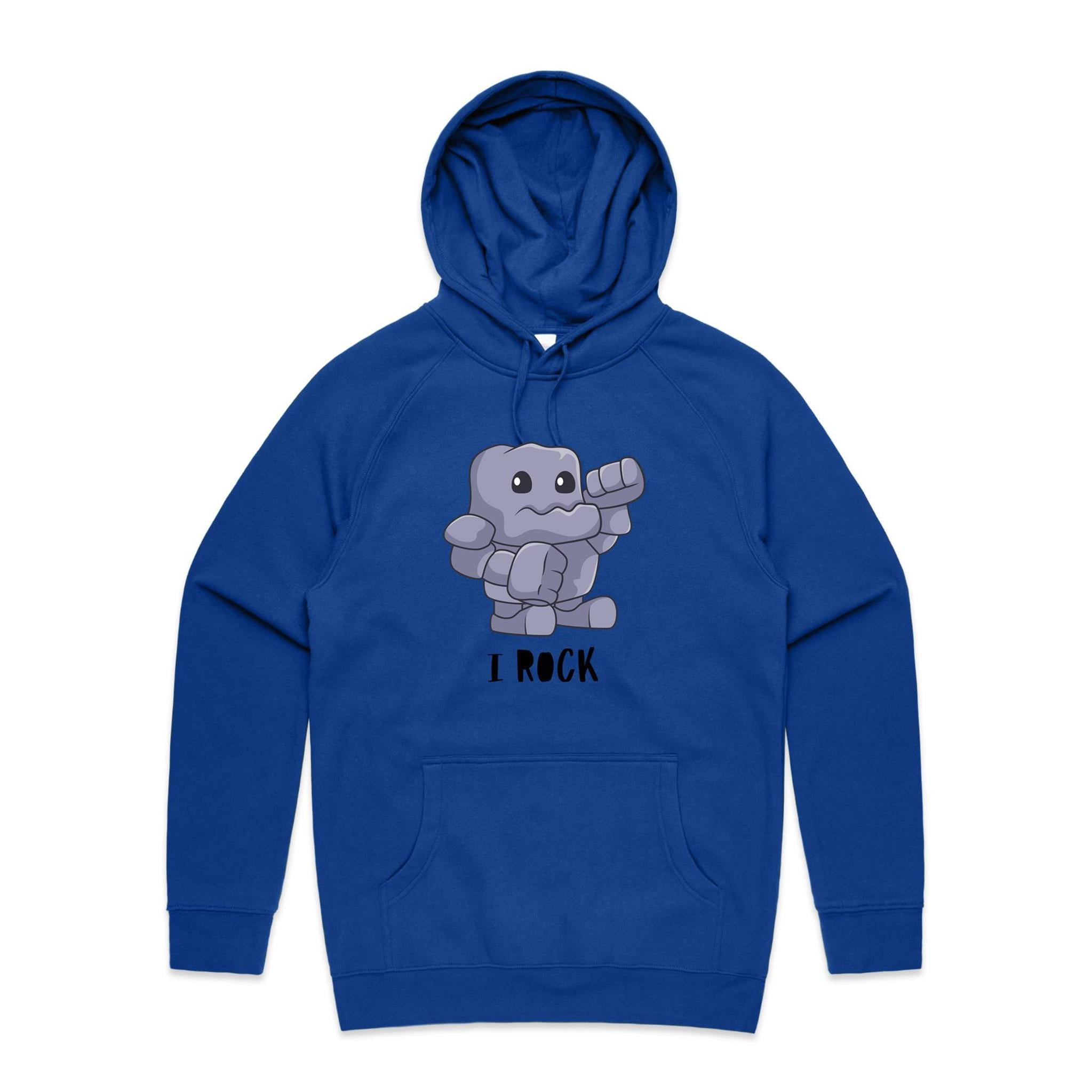 I Rock - Mens Hoodie Bright Royal Mens Hoodie Music Printed In Australia