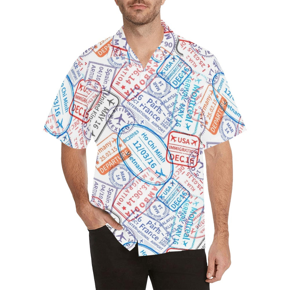 Travel Stamps - Mens Hawaiian Shirt