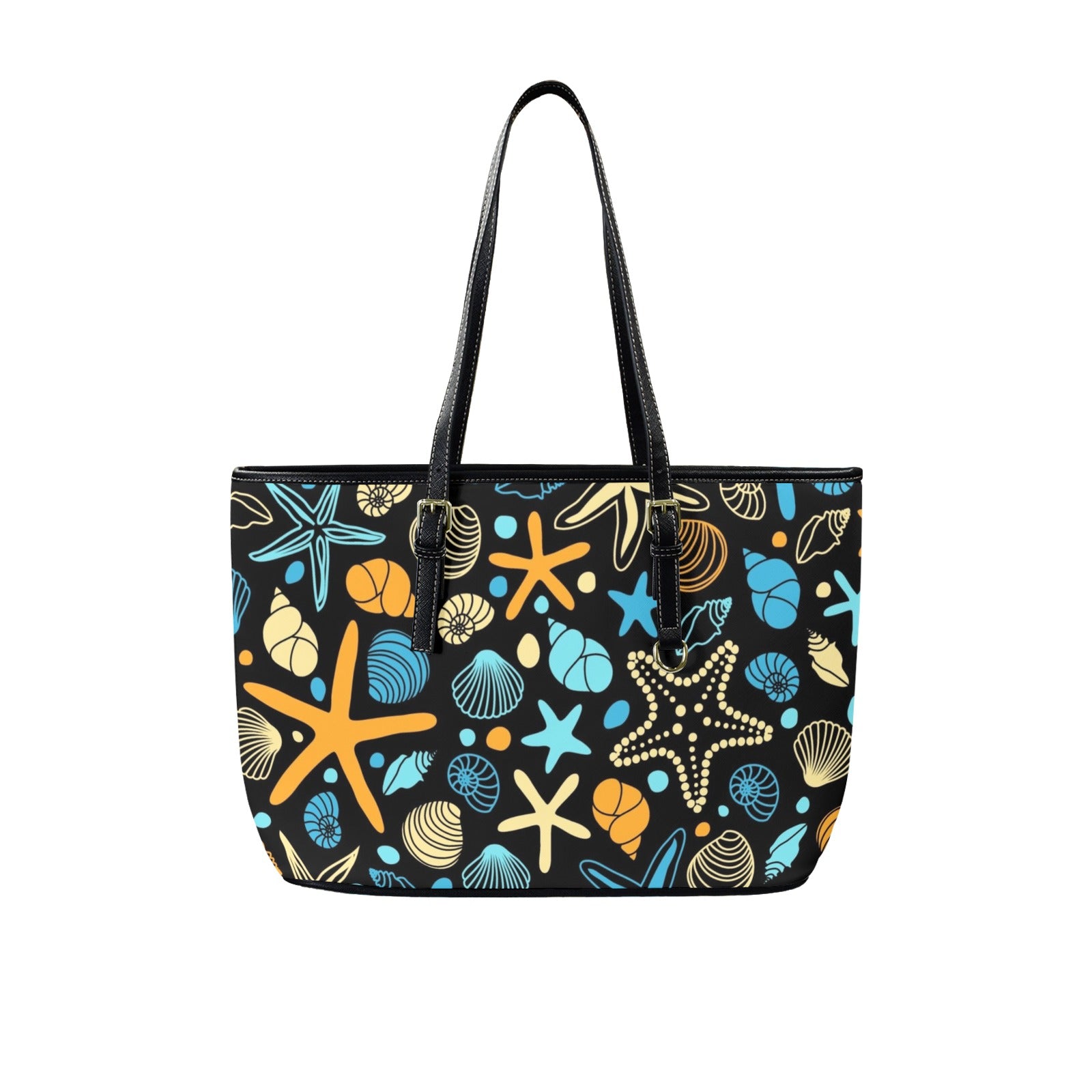 Starfish And Shells - Leather Tote Bag-Large