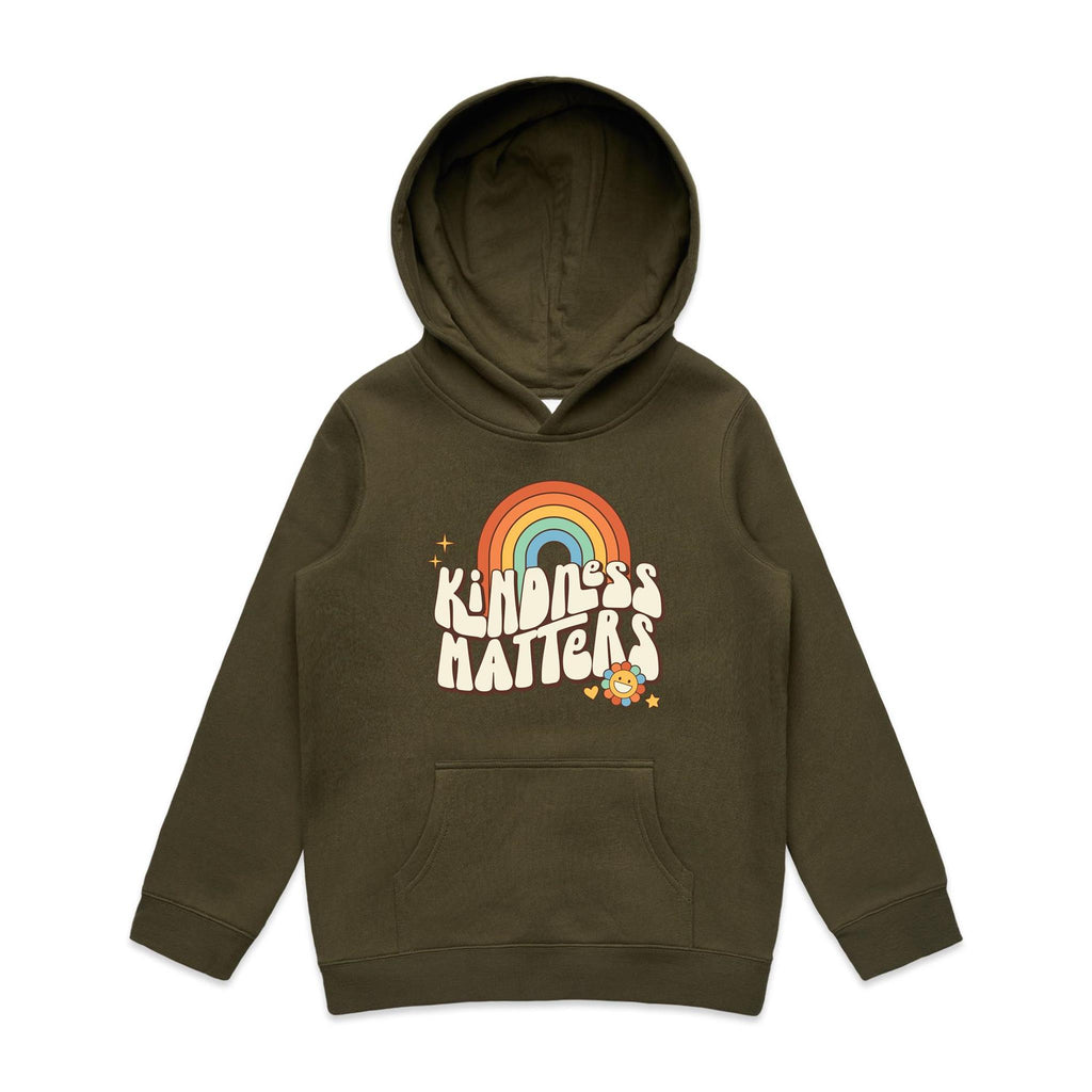 Kindness Matters - Kids Hoodie Army Kids Hoodie Kindness Positivity Printed In Australia Retro