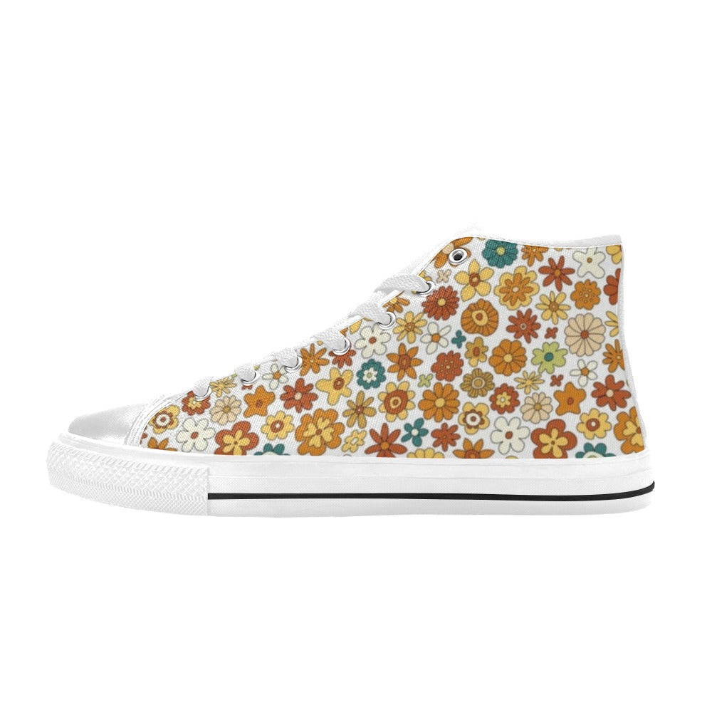 70's Style Floral Men's High Top Canvas Shoes US12 Men's Classic High Top Canvas Shoes Printed Offshore Retro