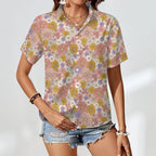 Faded Floral Women's Collared Pocketless Short Sleeve Shirt