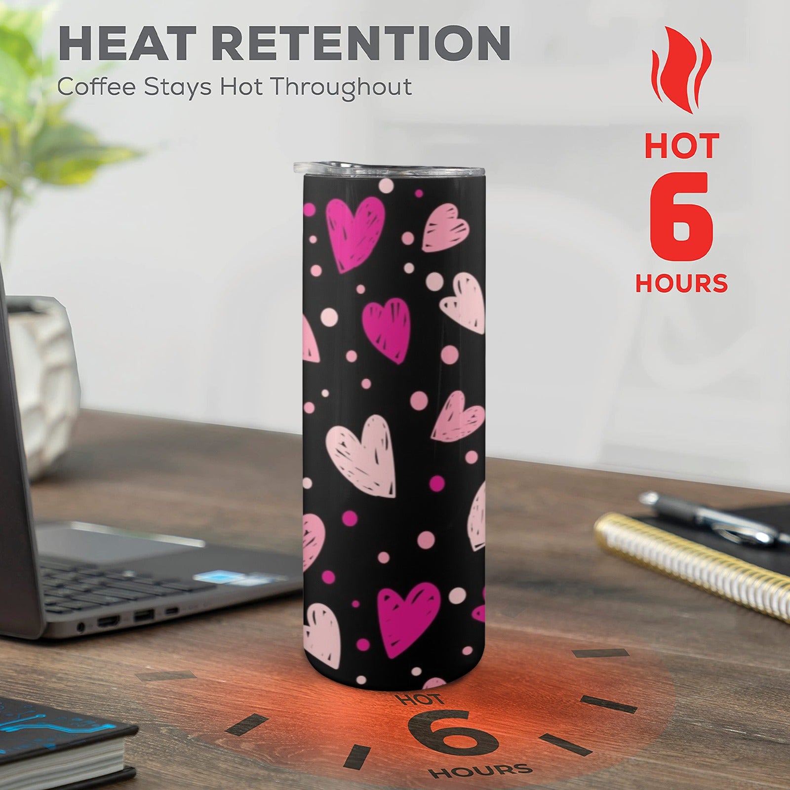 Pink Hearts - 20oz Tall Skinny Tumbler with Lid and Straw