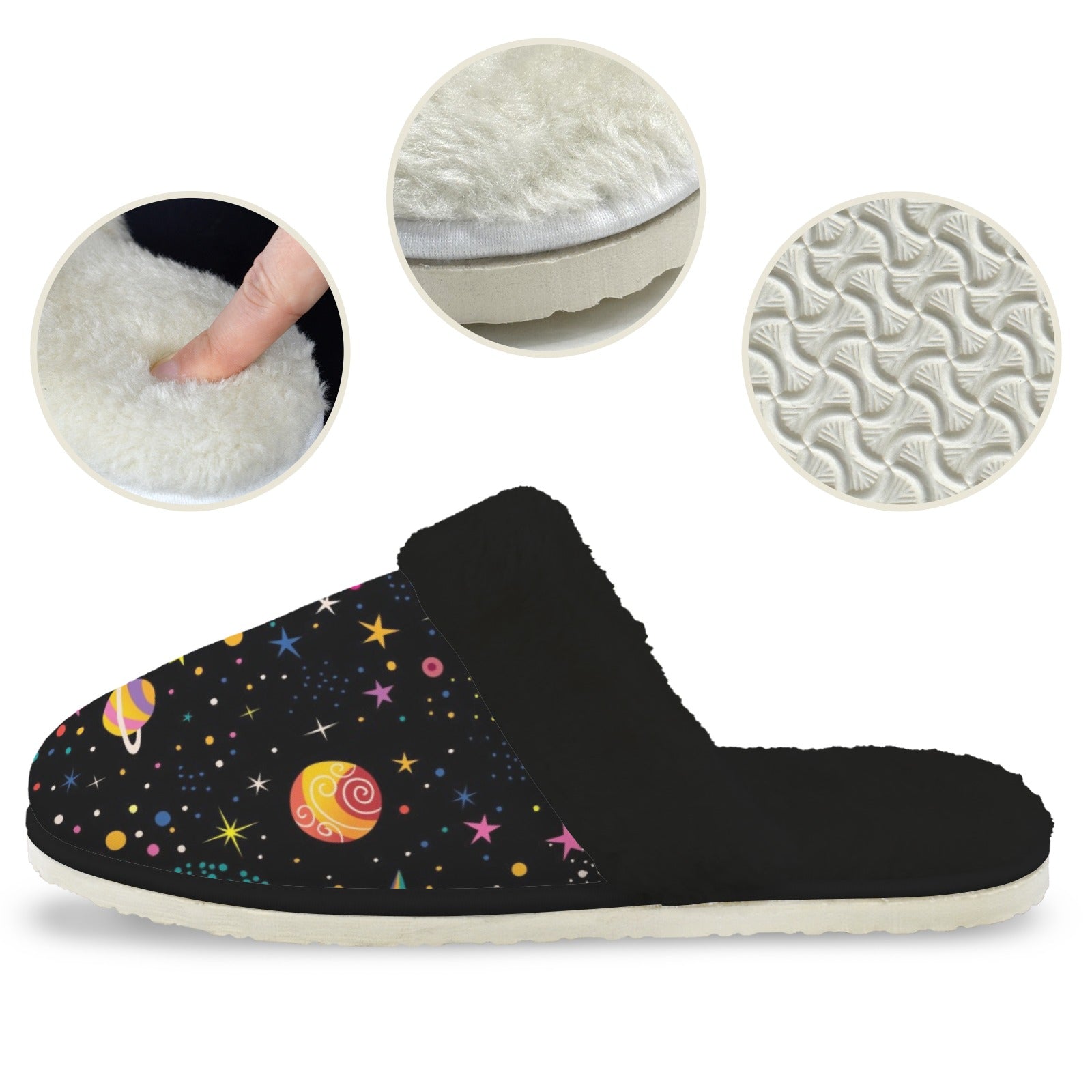 Space Men's Fur Trim Thick-Sole Indoor Slippers Men's Fur Trimmed Slippers Printed Offshore Space