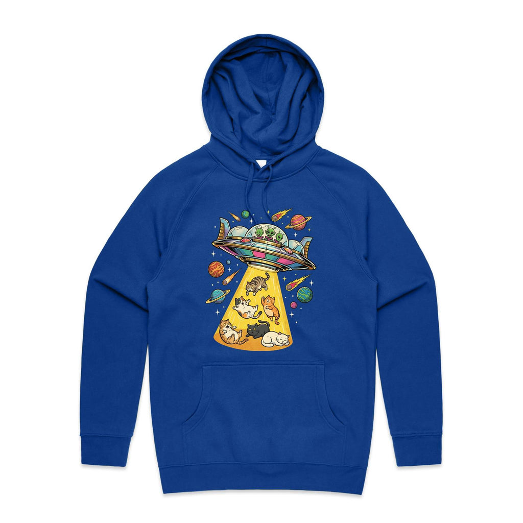 UFO Cat Abduction Men's AS Colour Hoodie Bright Royal Mens Hoodie animal Printed In Australia Sci Fi