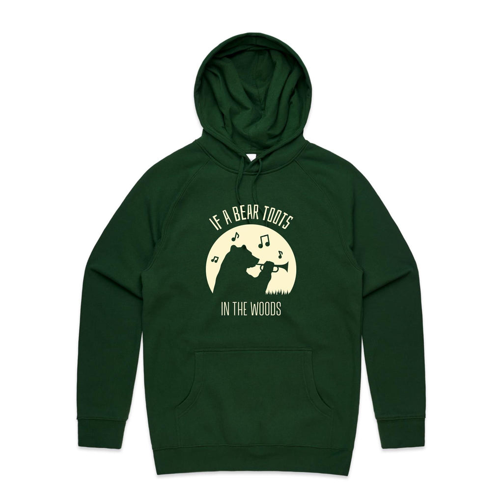 If A Bear Toots In The Woods, Trumpet Player - Mens Hoodie Forest Green Mens Hoodie animal Music Printed In Australia