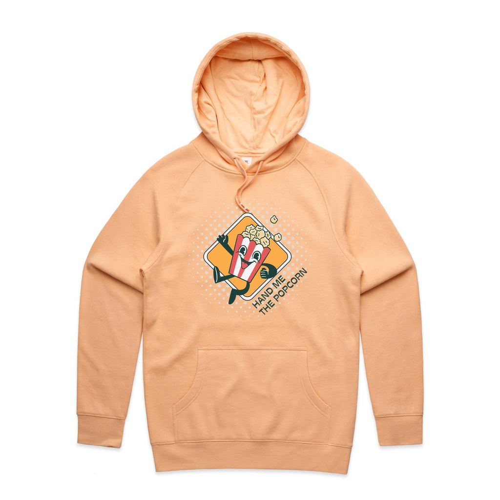 Hand Me The Popcorn - Mens Hoodie Peach Mens Hoodie Food Printed In Australia