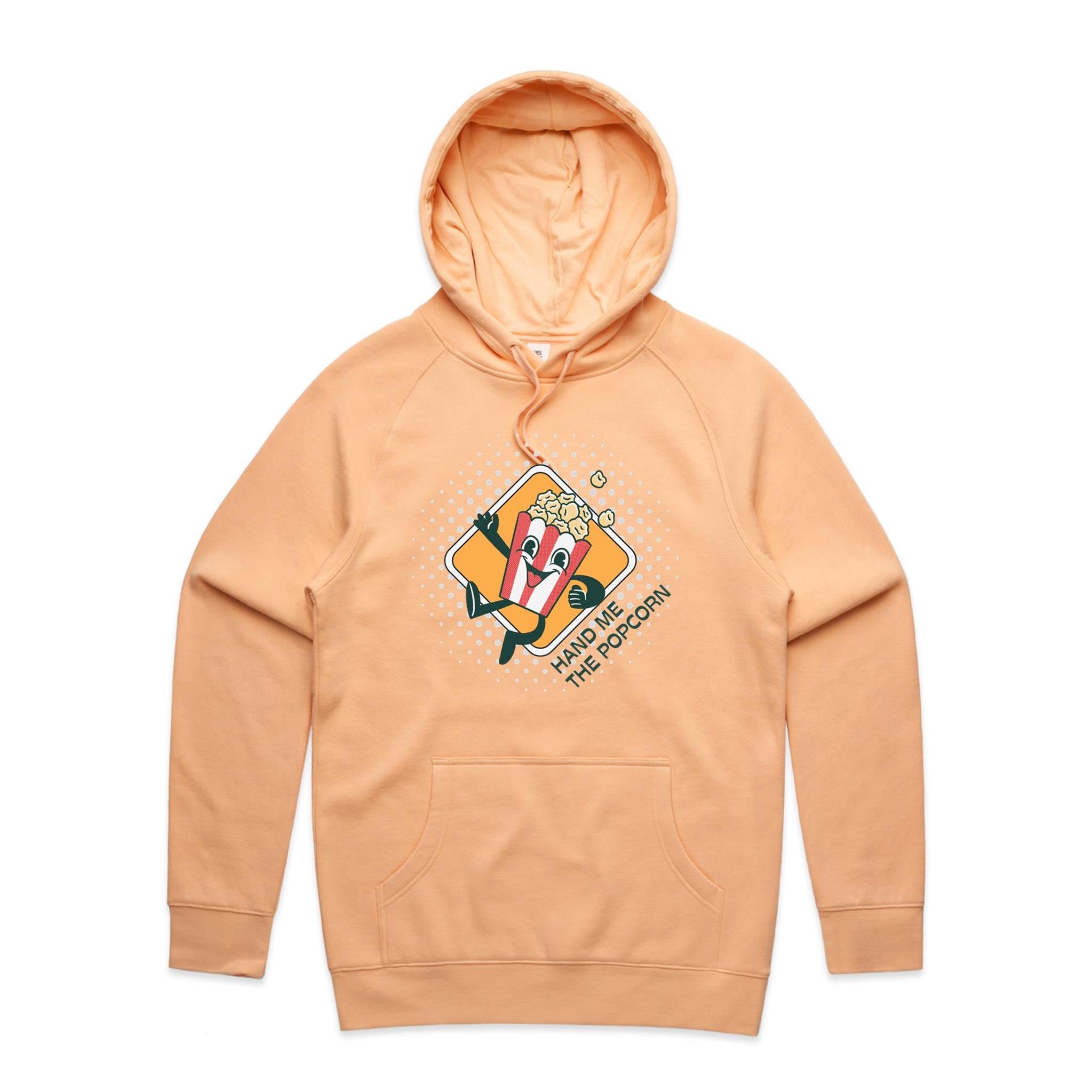 Hand Me The Popcorn - Mens Hoodie Peach Mens Hoodie Food Printed In Australia
