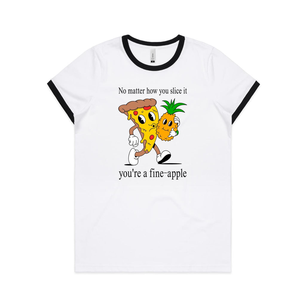 Pineapple Pizza - Women's Ringer Tee White Black Womens Ringer T-shirt Food Printed In Australia