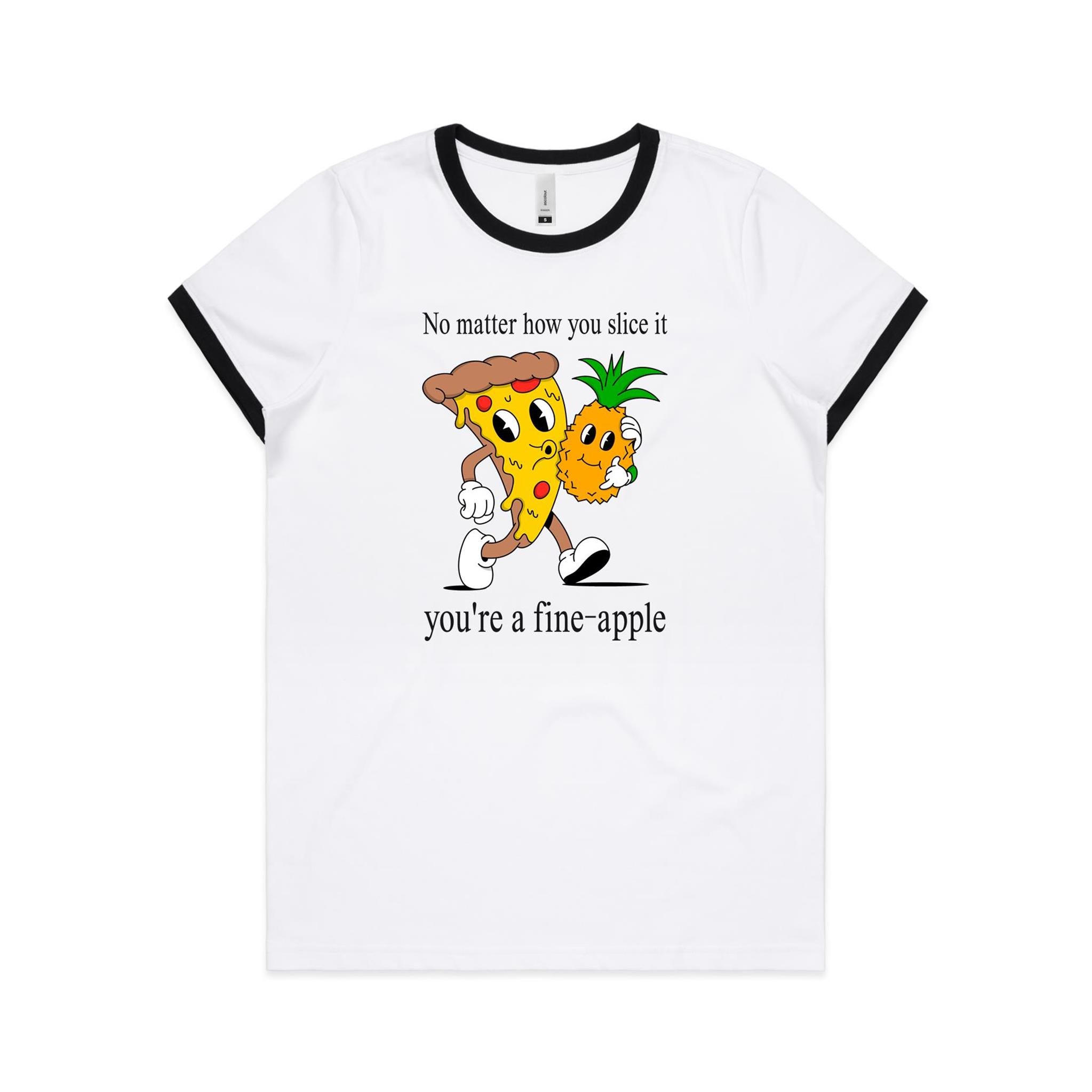 Pineapple Pizza - Women's Ringer Tee White Black Womens Ringer T-shirt Food Printed In Australia