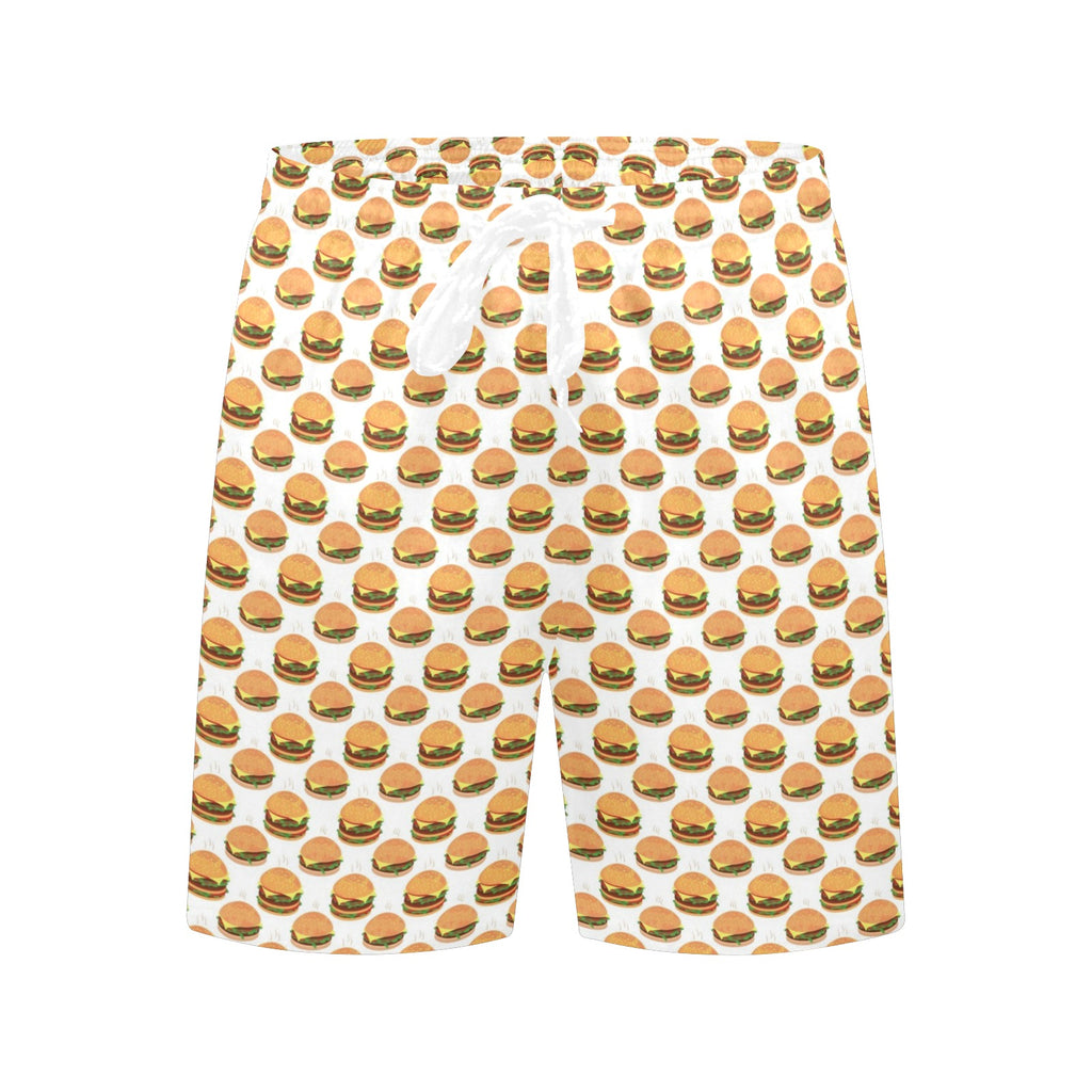 Hamburgers on White Men's Mid-Length Beach Shorts Men's Mid-Length Beach Shorts Food Printed Offshore