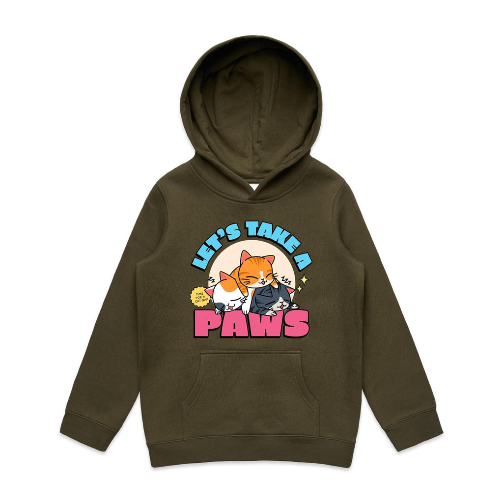 Cat Nap, Let's Take A Paws - Kids Hoodie Army Kids Hoodie Printed In Australia