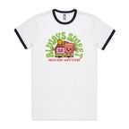 Always Sweet, Never Bitter, Coffee And Cake - Staple Ringer Tee White Navy Ringer T-Shirt Coffee Food Printed In Australia
