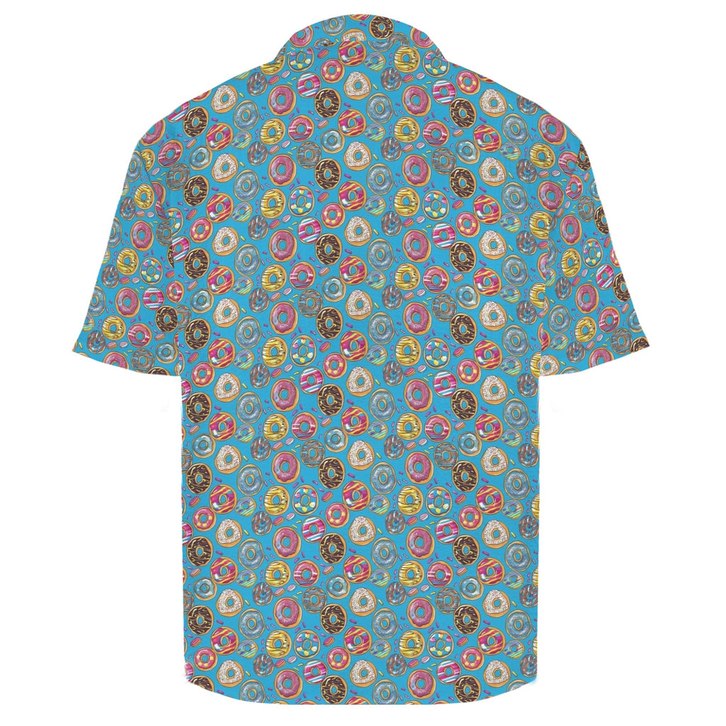 Doughnuts On Blue Men's Crinkle Hawaiian Shirt