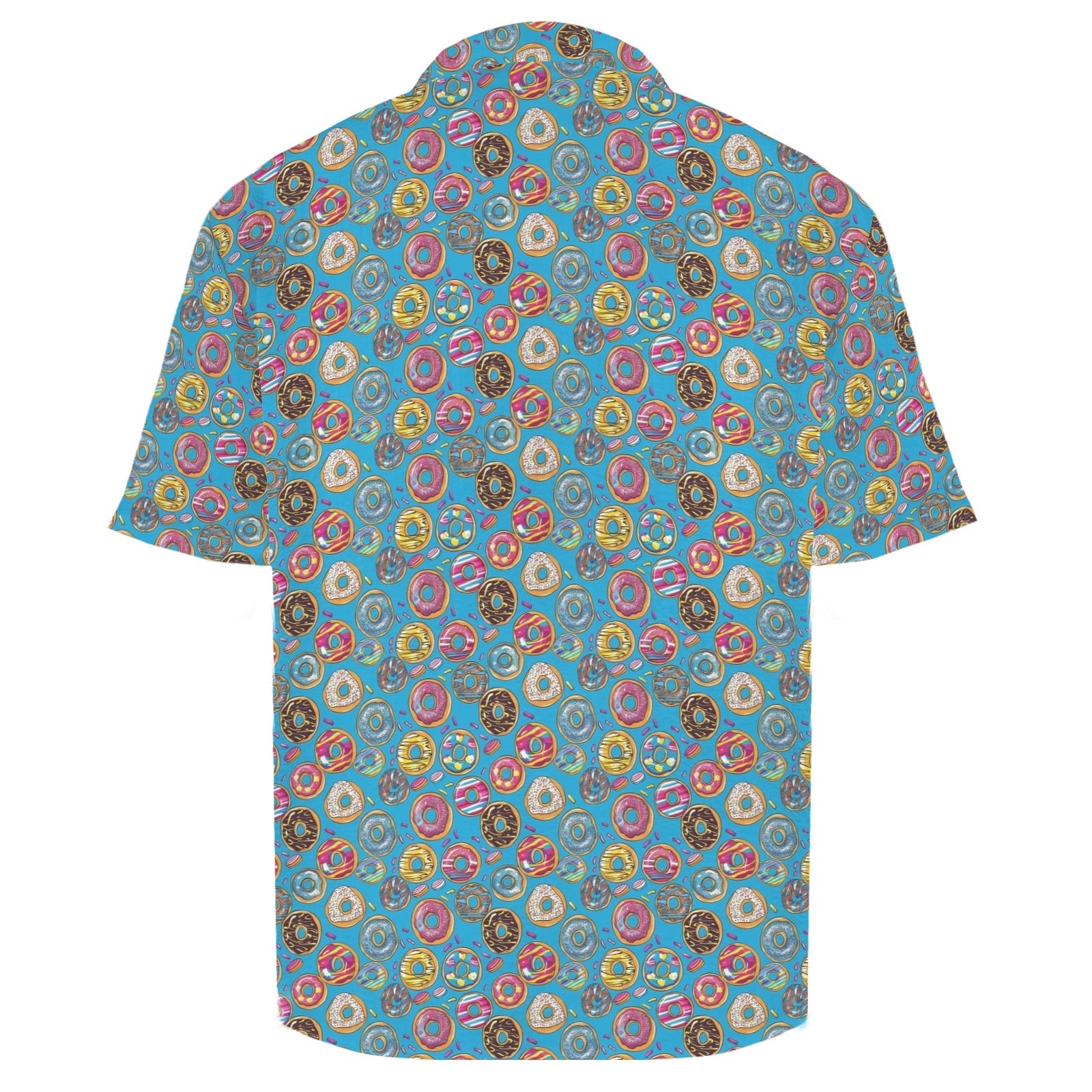 Doughnuts On Blue Men's Crinkle Hawaiian Shirt