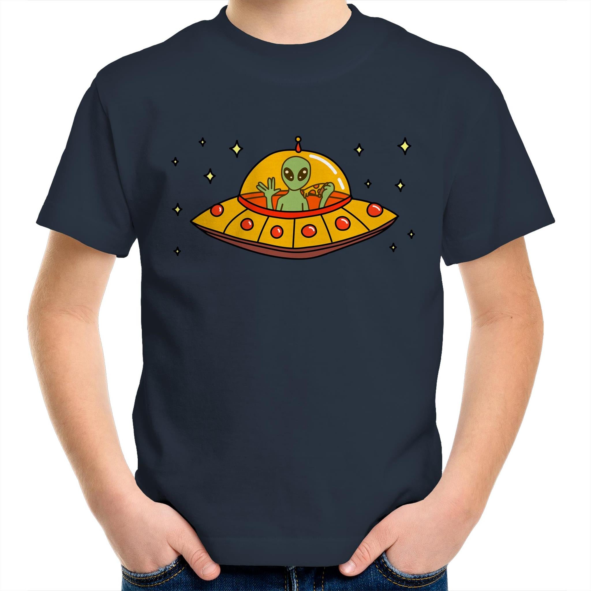 Alien Pizza - Kids Youth T-Shirt Navy Kids Youth T-shirt Food Printed In Australia Sci Fi